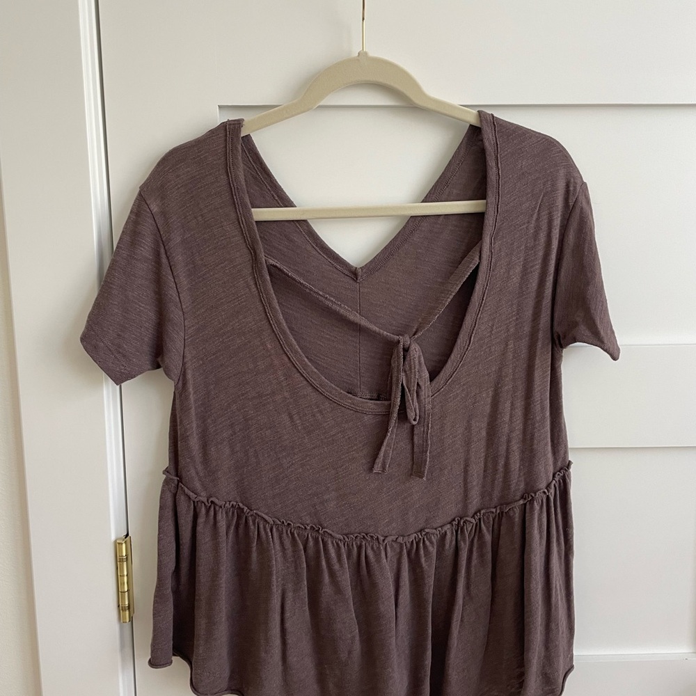 AE brown ruffle tie top